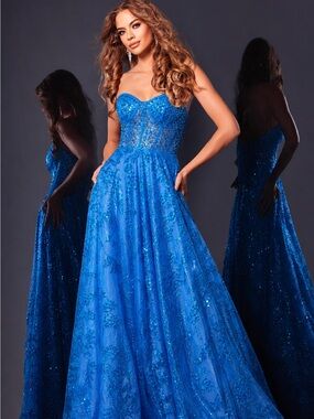 JVN by Jovani Blue Sparkly Corset Ball Gown NWT Cinderella Prom Size 18